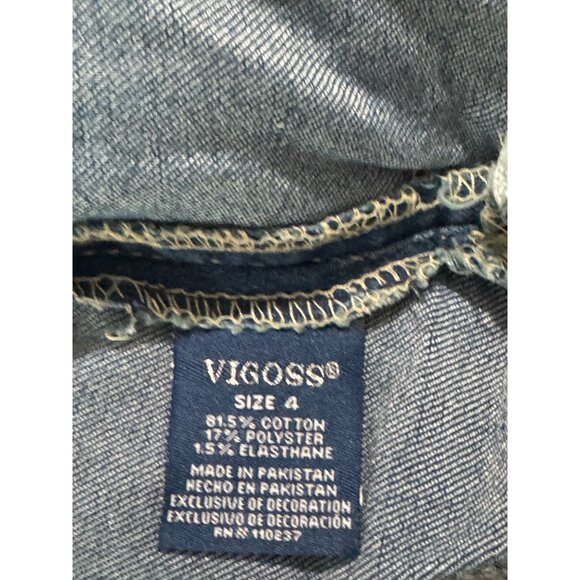 Vigoss Girls Denim Shortall With Rainbow Straps Size 4 - Picture 4 of 7